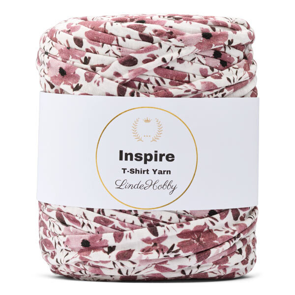 LindeHobby Inspire Print 166 Hvit med mørkerosa blomster
