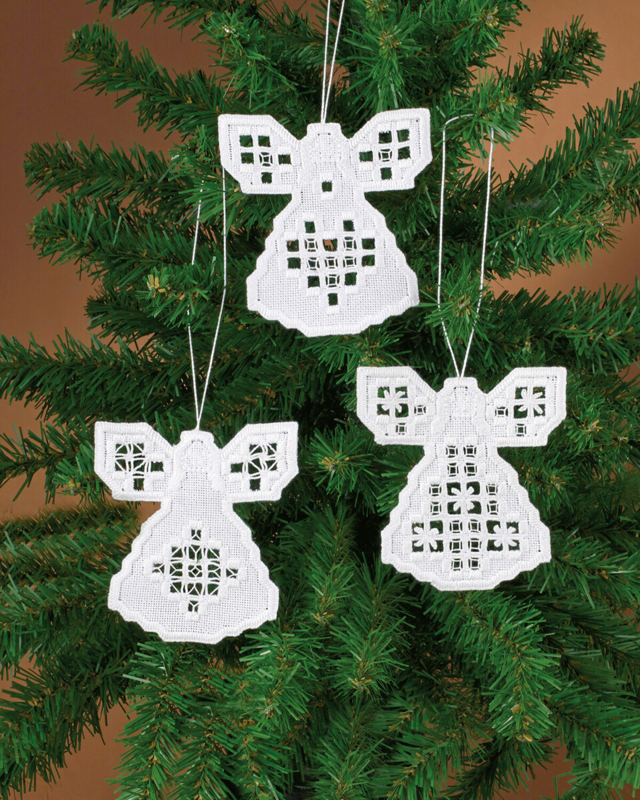 Broderisett Hardanger engler 3 stk 10 x 10 cm