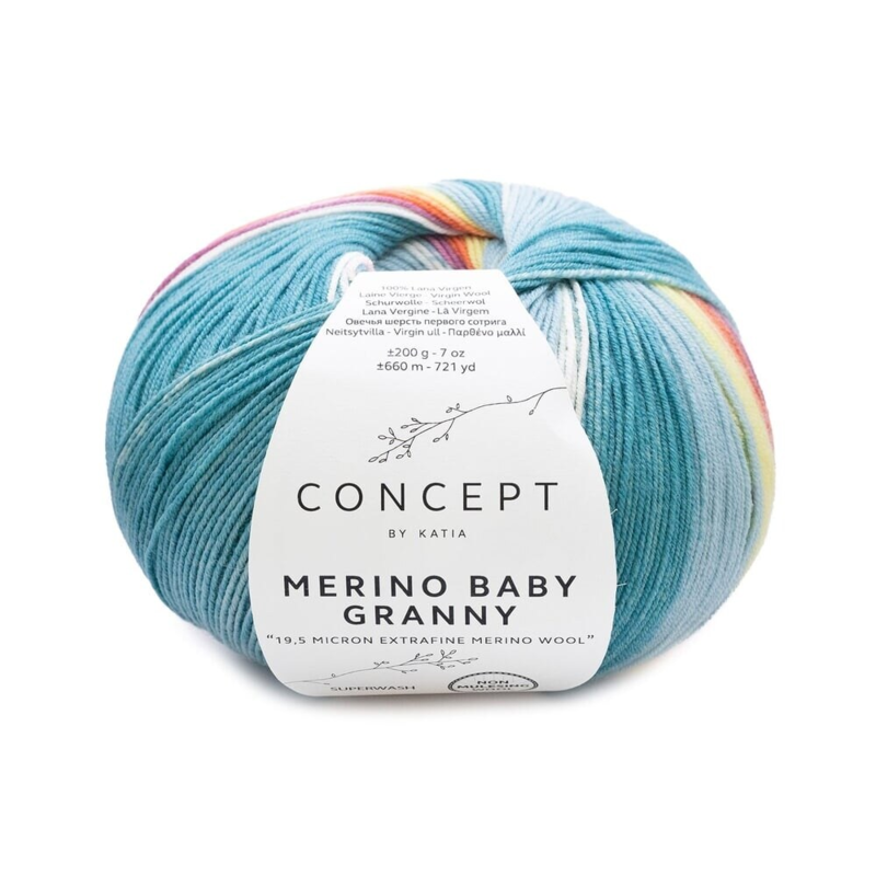 Katia Concept Merino Baby Granny 503 Pastellgrønn-pastellblå-pastellgul