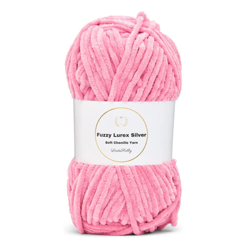 LindeHobby Fuzzy Chenille Silver Lurex 14 Mørk rosa