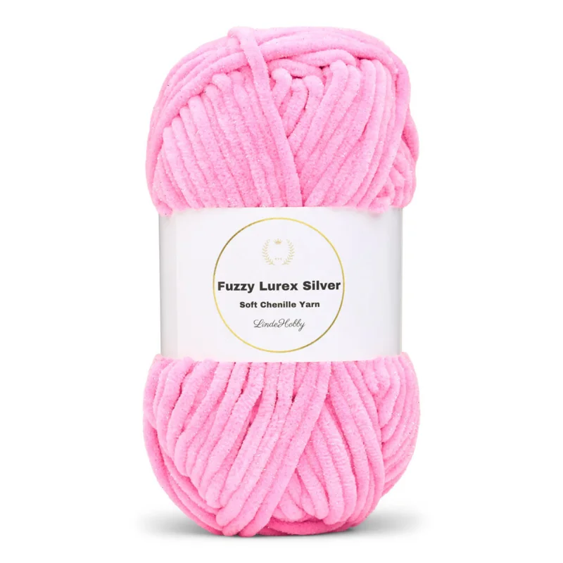 LindeHobby Fuzzy Chenille Silver Lurex 48 Neonrosa (lys)