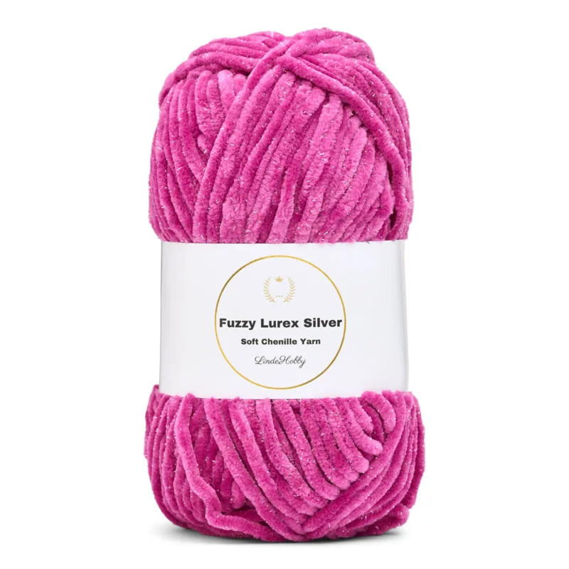 LindeHobby Fuzzy Chenille Silver Lurex 44 Lys fuksia