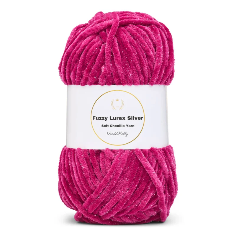 LindeHobby Fuzzy Chenille Silver Lurex 45 Mørk fuksia