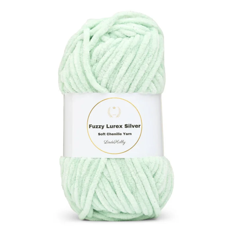 LindeHobby Fuzzy Chenille Silver Lurex 03 Mintgrønn
