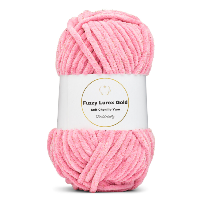 LindeHobby Fuzzy Chenille Gold Lurex 14 Mørk rosa