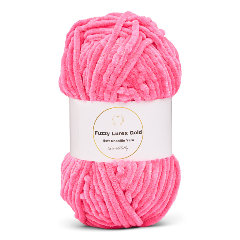 LindeHobby Fuzzy Chenille Gold Lurex 49 Neonrosa
