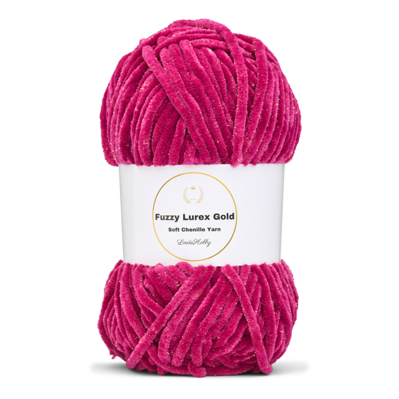 LindeHobby Fuzzy Chenille Gold Lurex 45 Mørk fuksia