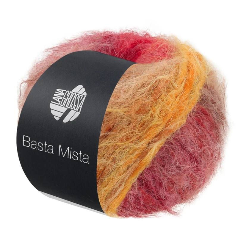 Lana Grossa Basta Mista 124 Gråbrun/kamel/safrangul/oransje/grårød/mørkerød/rød