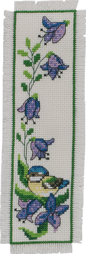 Broderisett Meis i klokkeblomst 7 x 22 cm
