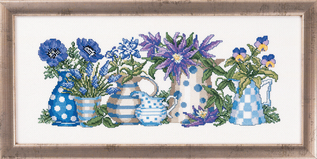 Broderisett Blå blomster 38 x 17 cm R5355