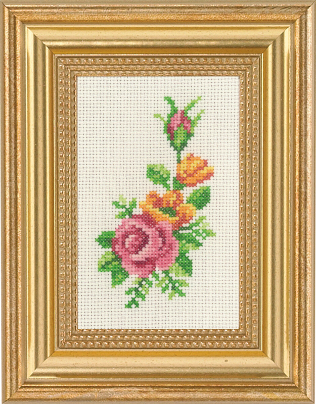 Broderisett Rose og gule blomster 9 x 14 cm
