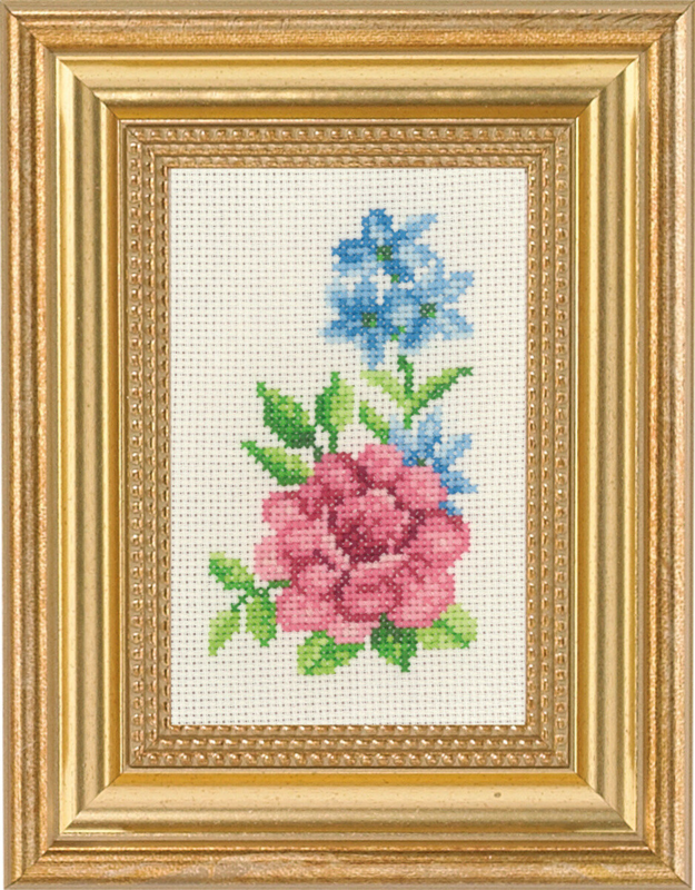 Broderisett Rose og blå blomster 9 x 14 cm