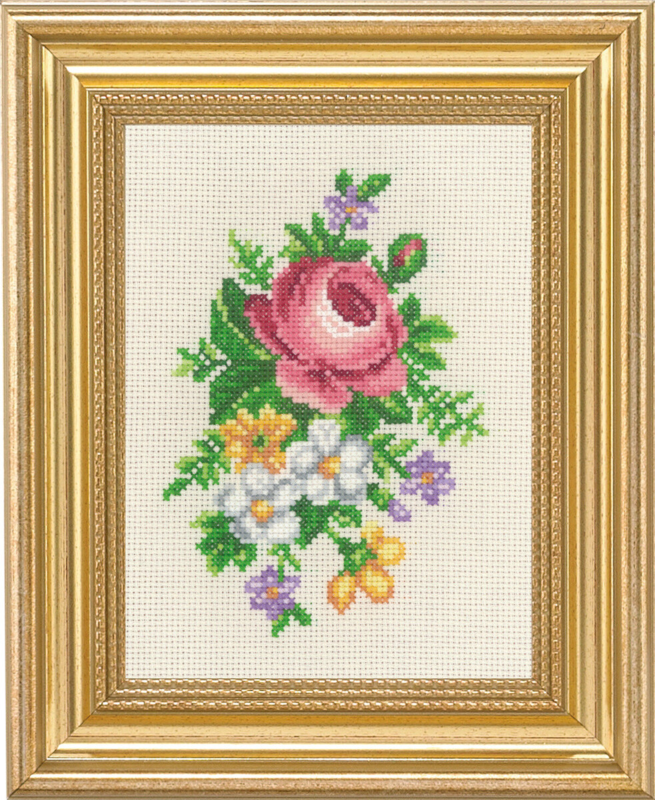 Broderisett Rose og hvite blomster 14 x 19 cm