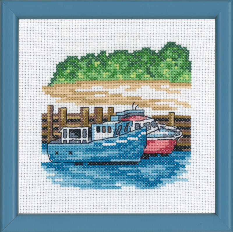 Broderisett Blå motorbåter R5592 13 x 13 cm