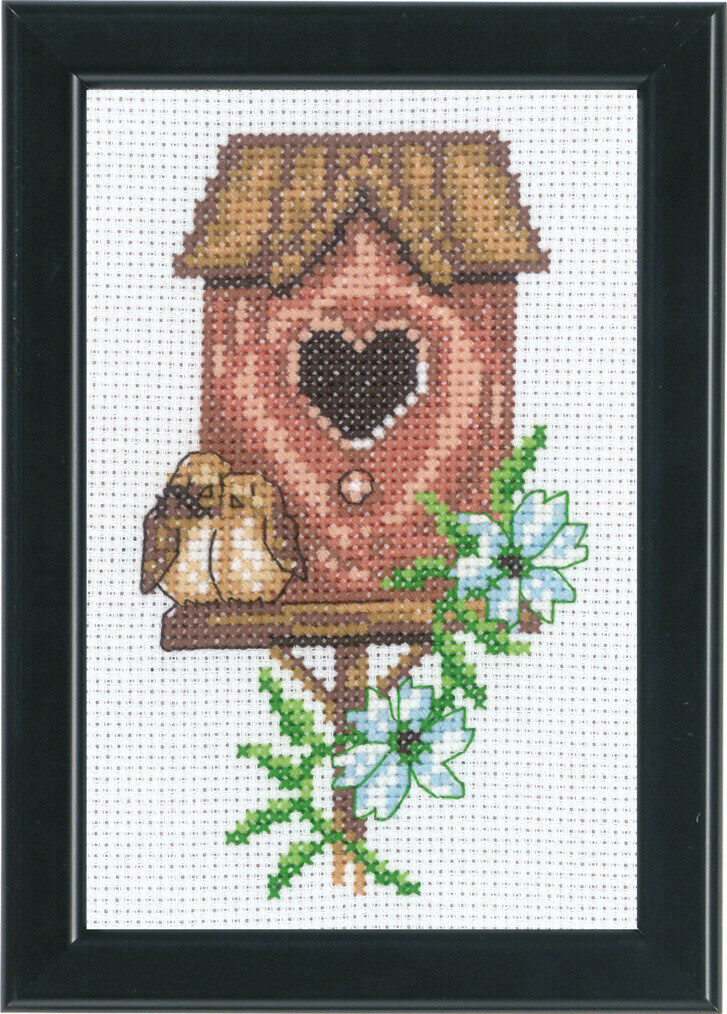 Broderisett Fuglehus Rosa 9 x 14 cm