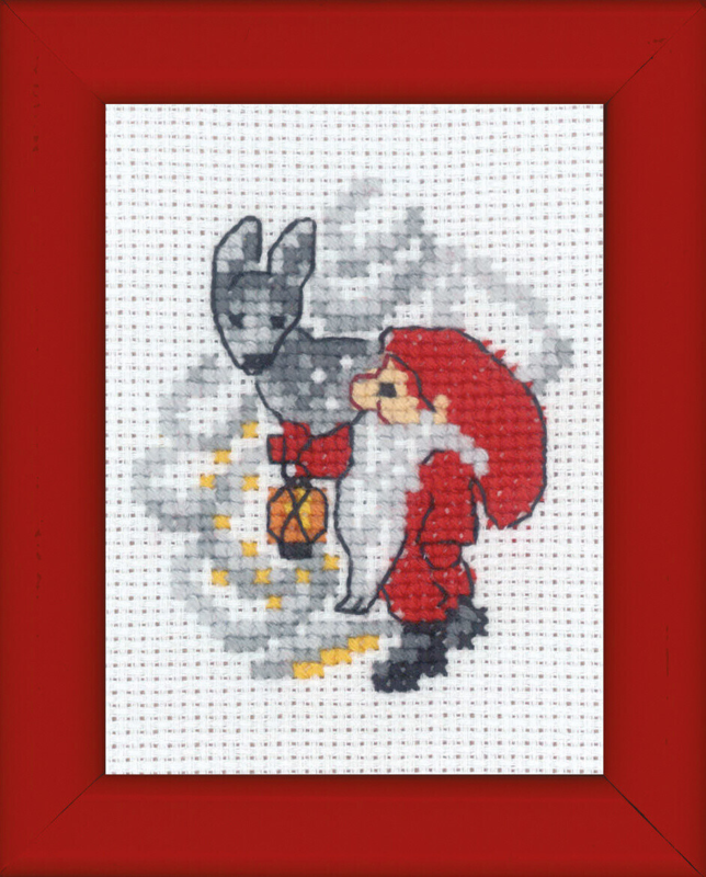 Broderisett Nisse og rådyr julebilde 6 x 8 cm