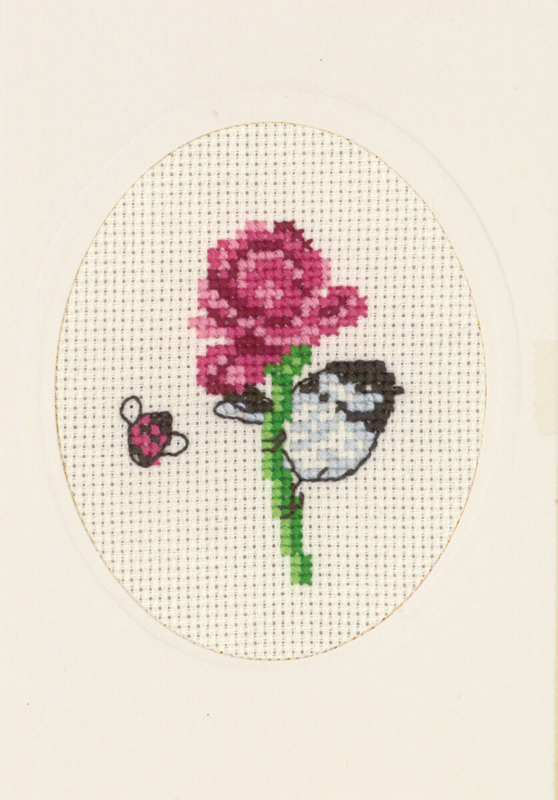 Broderisett Blomsterkort rose 9 x 13 cm