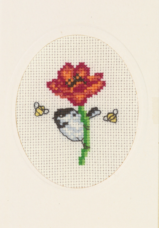 Broderisett Blomsterkort valmue 9 x 13 cm