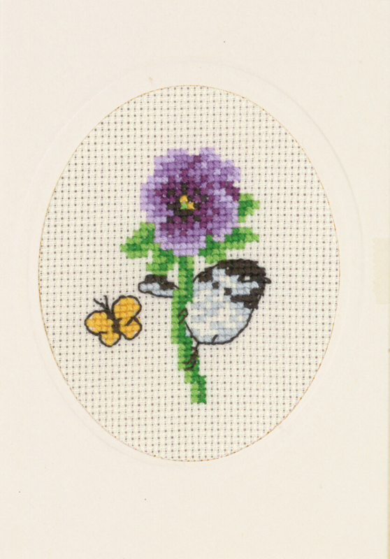 Broderisett Blomstkort stemorsblomst 9 x 13 cm