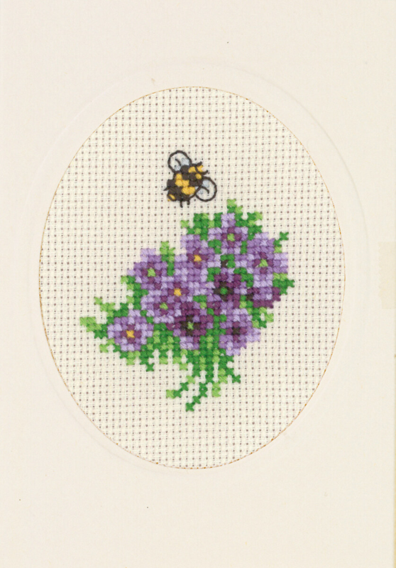 Broderisett Blomsterkort fioler 9 x 13 cm