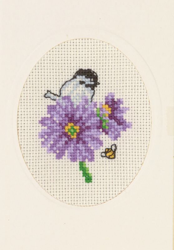 Broderisett Blomsterkort lilla 9 x 13 cm