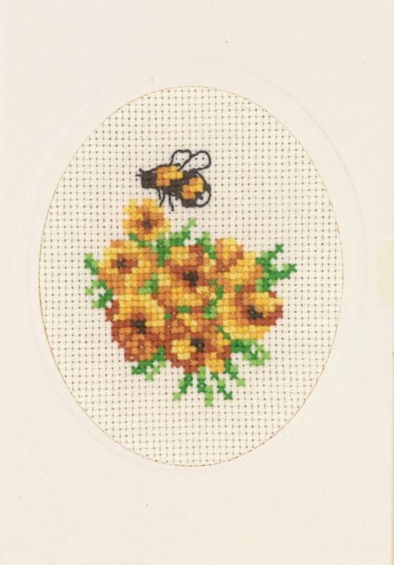 Broderisett Blomsterkort ringblomst 9 x 13 cm