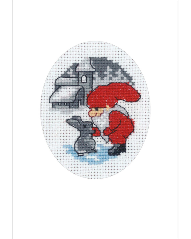 Broderisett Kanin & Nisse julekort 9 x 13 cm