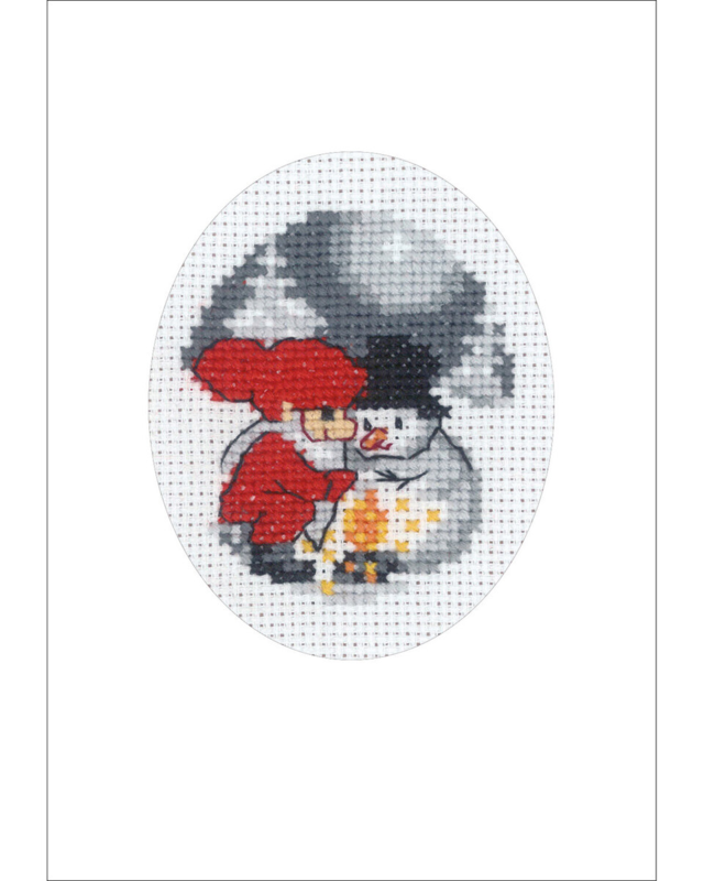 Broderisett Snømann og Nisse julekort 9 x 13 cm