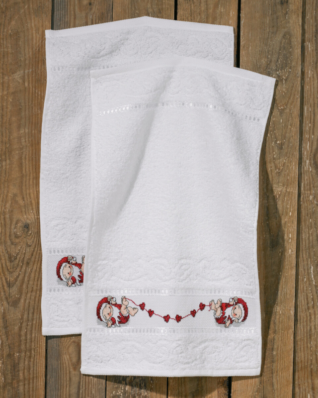 Broderisett Hjerte nisser 2 stk 30 x 50 cm