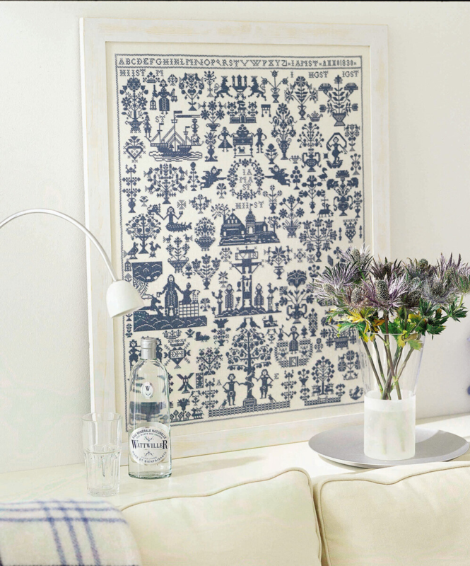 Broderisett Navneduk anno 1830 blå 50 x 72 cm