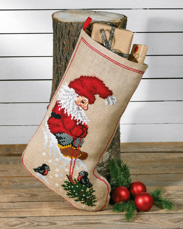 Broderisett Nisse og juletre 36 x 58 cm