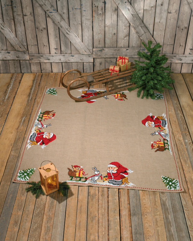 Broderisett Julenisse med dyr 170 x 170 cm