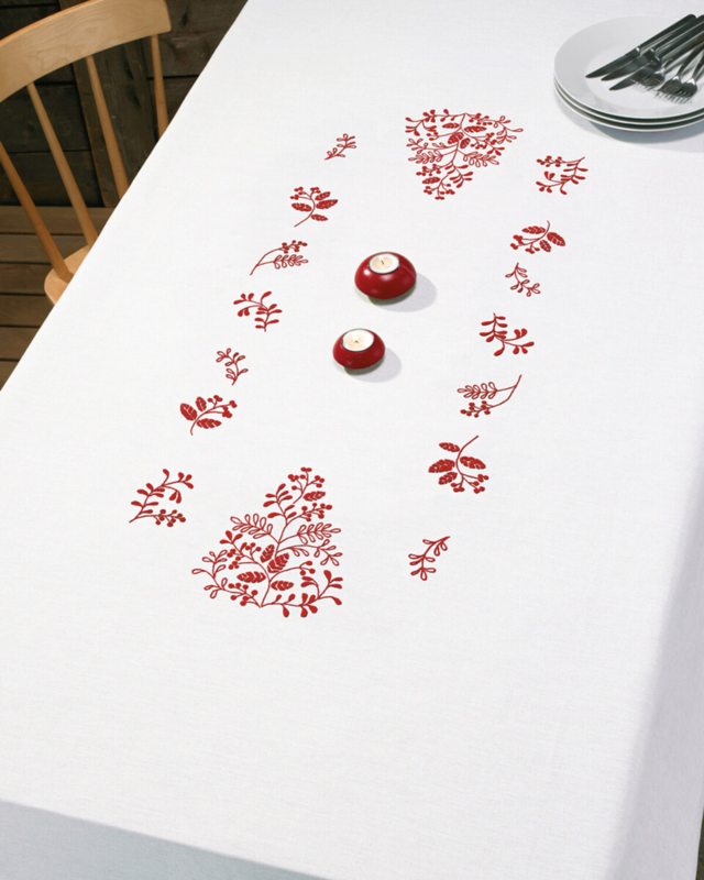Broderisett Røde grener 140 x 250 cm