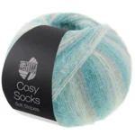 Lana Grossa Cosy Socks Soft Stripes 110 Lysegrå/mintgrønn/mintturkis/turkis/lys petrol