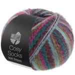 Lana Grossa Cosy Socks Multi Stripes 158 Petrol/mørk fuksia/oliven/mintturkis/mørkerød