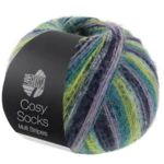 Lana Grossa Cosy Socks Multi Stripes 157 Lavendel/petrol/maigrønn/turkis/nattblå