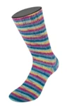 Lana Grossa Cosy Socks Multi Stripes 155 Mørk petrol/lys turkis/gul/orkidé/gråfiolett
