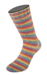 Lana Grossa Cosy Socks Multi Stripes 151 Petrol/røykblå/fuchsia/oransje/gul