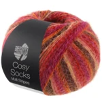 Lana Grossa Cosy Socks Multi Stripes 159 Rød/fuksia/oransje/mørkebrun/laks