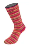 Lana Grossa Cosy Socks Multi Stripes 159 Rød/fuksia/oransje/mørkebrun/laks