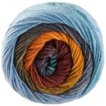 Lana Grossa Cool Wool Big Color 4034 Kanelbrun/gul/khaki/mørkegrå/lysegrå/pastellblå/mintturkis
