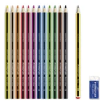 STAEDTLER Noris Club Fargeblyanter + Blyant & viskelær, 12 + 2 stk – Innhold