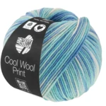 Lana Grossa Cool Wool Print 844 Turkis/Lyseblå/Asurblå/Råhvit