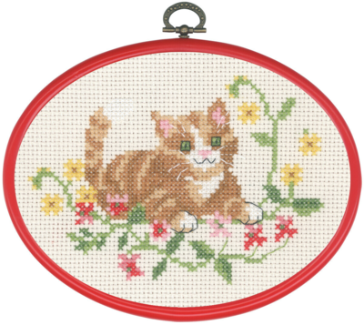 Broderisett Rød katt M/R 5959/30 13x18 cm