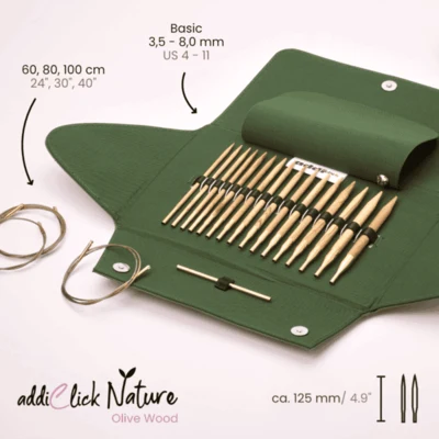 Addi Click Nature Olive Rundpinnesett