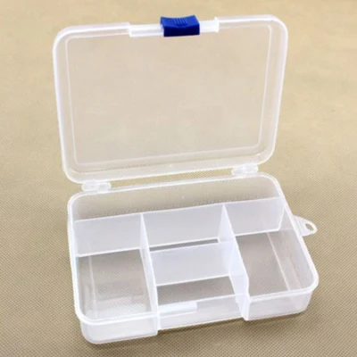 Plastboks med lokk, gjennomsiktig, 14,5x10 cm, 5 rom