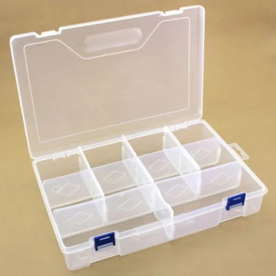 Plastboks med lokk, gjennomsiktig, 29,6x19,7 cm, 10 rom