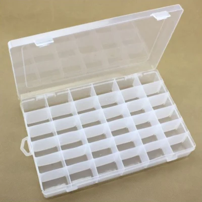 Plastboks med lokk, gjennomsiktig, 27,7x17,8 cm, 36 rom