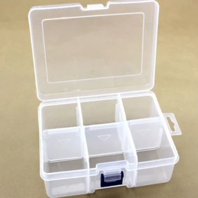 Plastboks med lokk, gjennomsiktig, 16,5x12 cm, 6 rom