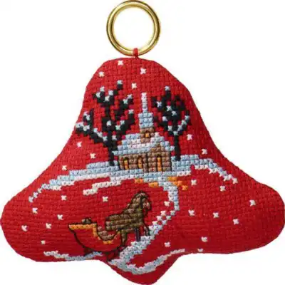 Broderisett Julehengende slede / kirke i klokke